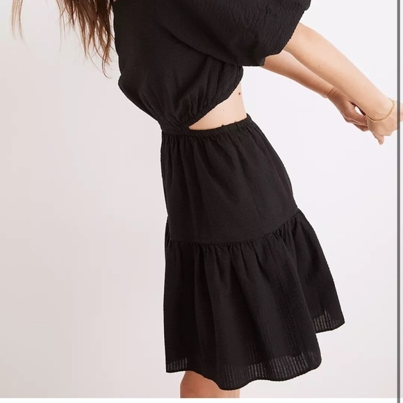 NEW Madewell Seersucker Puff-Sleeve Cutout Mini Dress - Picture 2 of 5